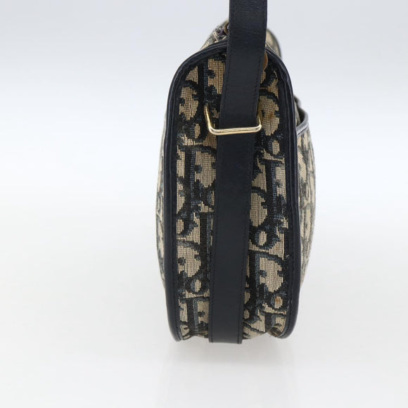 Christian Dior Trotter Canvas Shoulder Bag Navy Gold Auth 170926