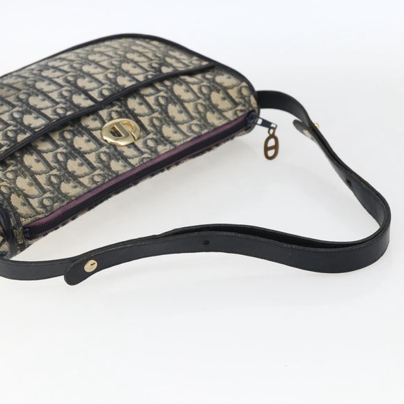 Christian Dior Trotter Canvas Shoulder Bag Navy Gold Auth 170926