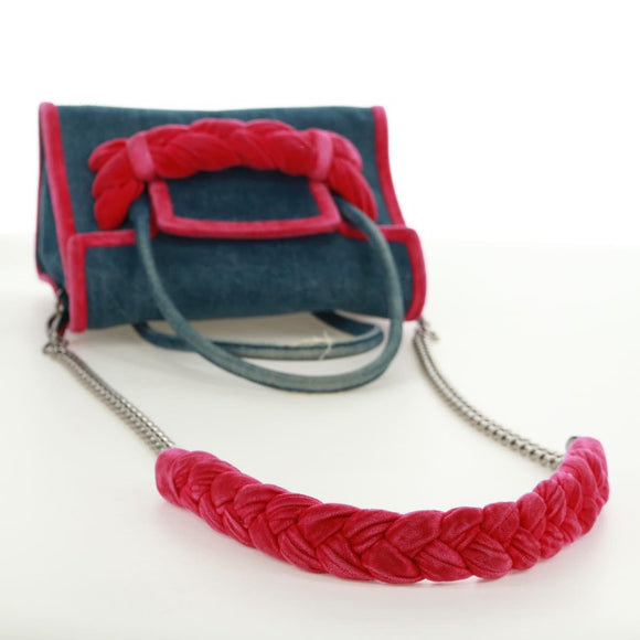 Miu Miu Schoudertas met ketting denim 2-weg blauw Auth 170929V