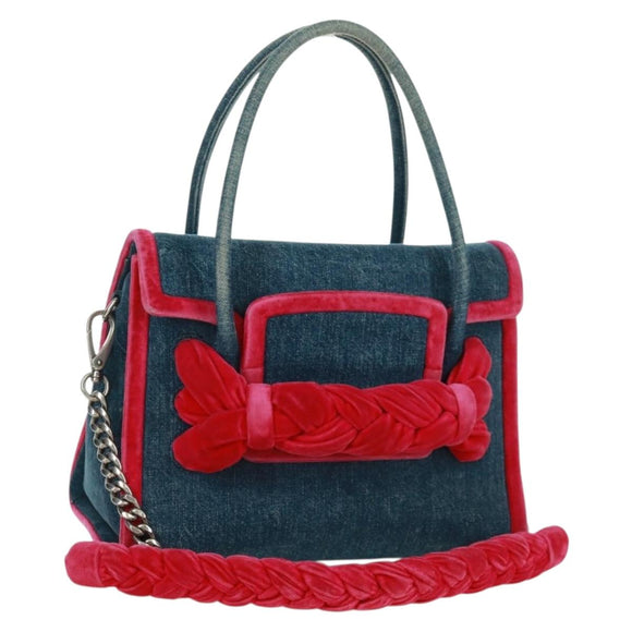 Miu Miu Schoudertas met ketting denim 2-weg blauw Auth 170929V