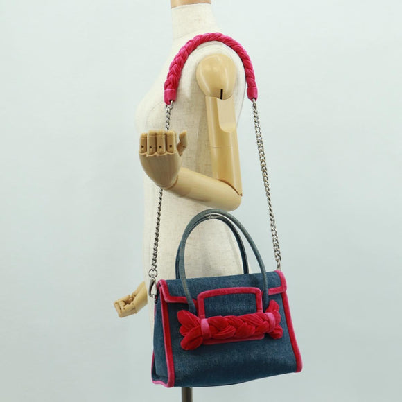 Miu Miu Schoudertas met ketting denim 2-weg blauw Auth 170929V