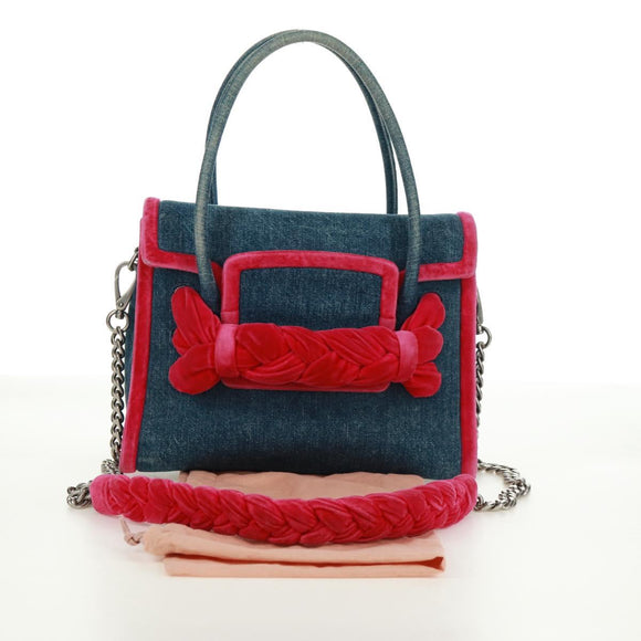 Miu Miu Schoudertas met ketting denim 2-weg blauw Auth 170929V