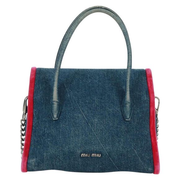Miu Miu Schoudertas met ketting denim 2-weg blauw Auth 170929V