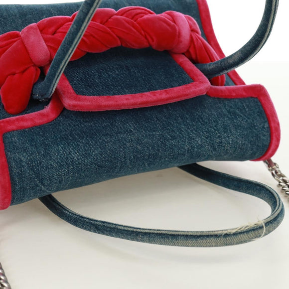 Miu Miu Schoudertas met ketting denim 2-weg blauw Auth 170929V