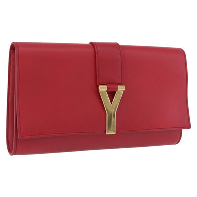SAINT LAURENT Y Line Clutch Bag Leather Red Gold 311213 Auth 170930