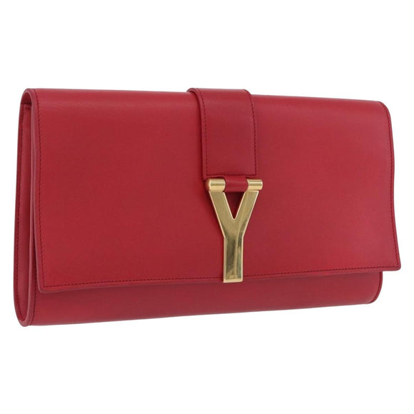 SAINT LAURENT Y Line Clutch Bag Leather Red Gold 311213 Auth 170930