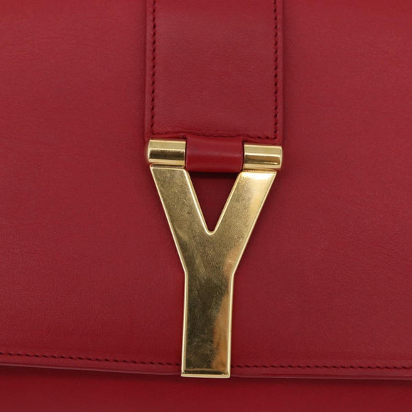SAINT LAURENT Y Line Clutch Bag Leather Red Gold 311213 Auth 170930