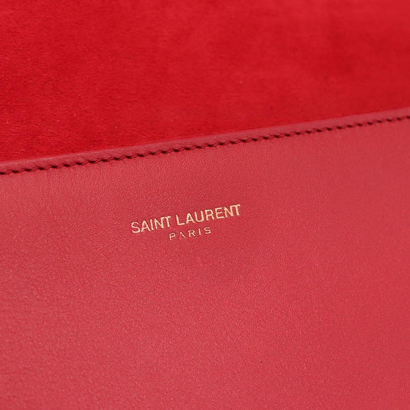 SAINT LAURENT Y Line Clutch Bag Leather Red Gold 311213 Auth 170930