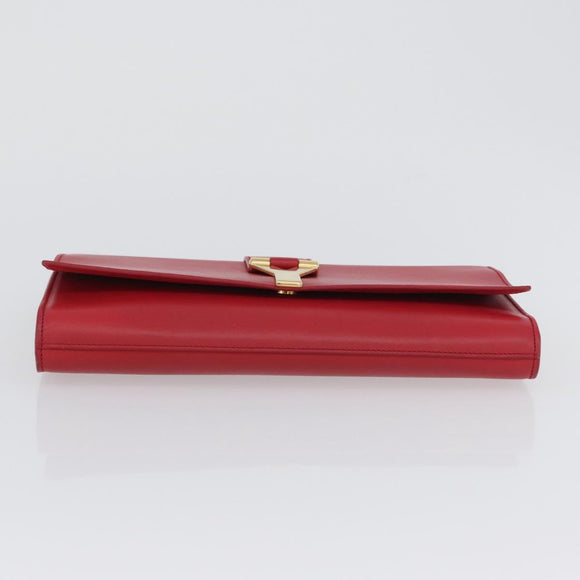 SAINT LAURENT Y Line Clutch Bag Leather Red Gold 311213 Auth 170930