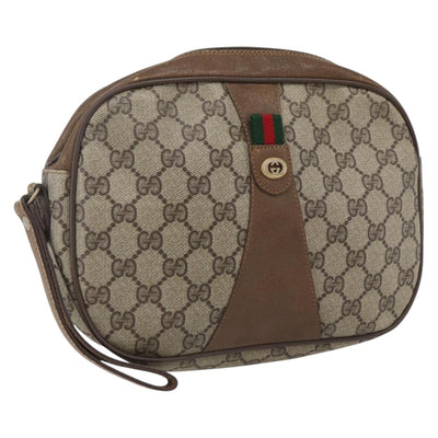 GUCCI GG Supreme Web Sherry Line Clutch Bag PVC Beige Gold 89 01 034 Auth 170931