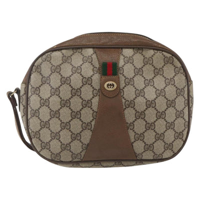 GUCCI GG Supreme Web Sherry Line Clutch Bag PVC Beige Gold 89 01 034 Auth 170931 - 0