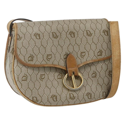 Christian Dior Honeycomb Canvas Shoulder Bag PVC Beige Gold Auth 170932