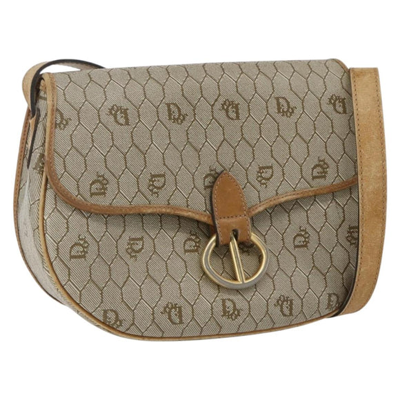 Christian Dior Honeycomb Canvas Shoulder Bag PVC Beige Gold Auth 170932