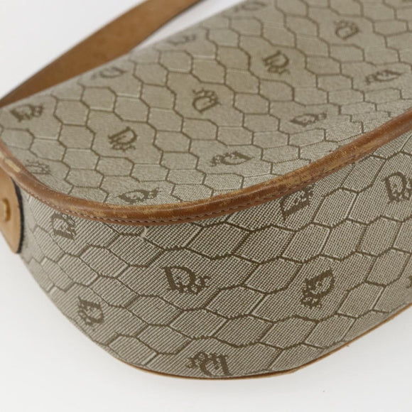 Christian Dior Honeycomb Canvas Shoulder Bag PVC Beige Gold Auth 170932