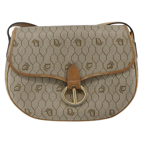 Christian Dior Honeycomb Canvas Shoulder Bag PVC Beige Gold Auth 170932