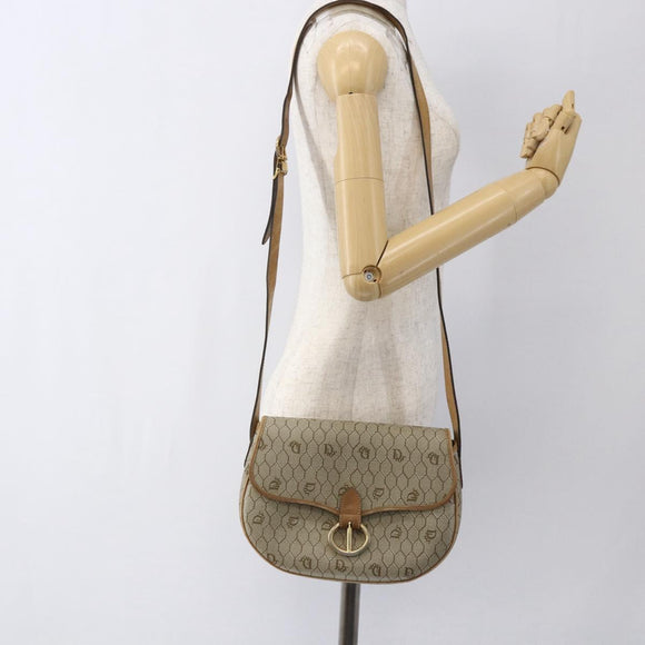 Christian Dior Honeycomb Canvas Shoulder Bag PVC Beige Gold Auth 170932
