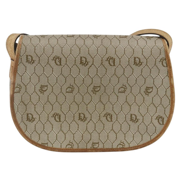 Christian Dior Honeycomb Canvas Shoulder Bag PVC Beige Gold Auth 170932