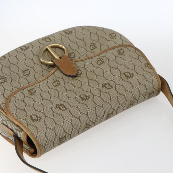Christian Dior Honeycomb Canvas Shoulder Bag PVC Beige Gold Auth 170932