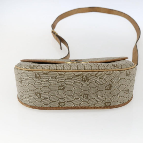 Christian Dior Honeycomb Canvas Shoulder Bag PVC Beige Gold Auth 170932