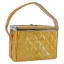 CHANEL Matelasse Vanity Box Patent leather Yellow Silver CC Auth 170933-1