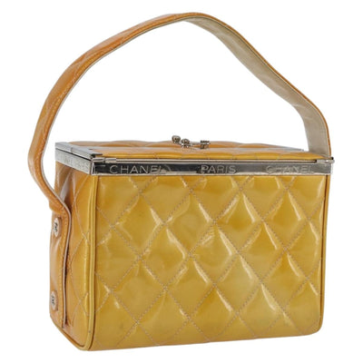 CHANEL Matelasse Vanity Box Patent leather Yellow Silver CC Auth 170933
