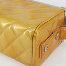 CHANEL Matelasse Vanity Box Patent leather Yellow Silver CC Auth 170933-14