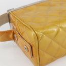 CHANEL Matelasse Vanity Box Patent leather Yellow Silver CC Auth 170933-15