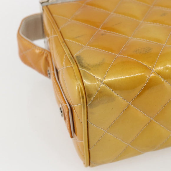 CHANEL Matelasse Vanity Box Patent leather Yellow Silver CC Auth 170933