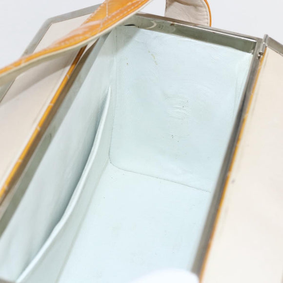 CHANEL Matelasse Vanity Box Patent leather Yellow Silver CC Auth 170933