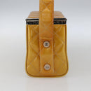 CHANEL Matelasse Vanity Box Patent leather Yellow Silver CC Auth 170933-3