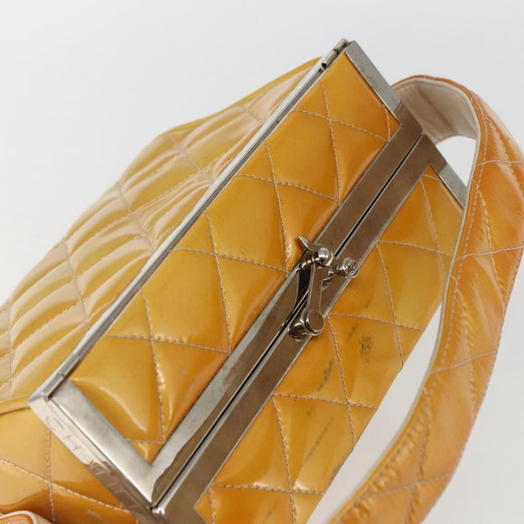 CHANEL Matelasse Vanity Box Patent leather Yellow Silver CC Auth 170933