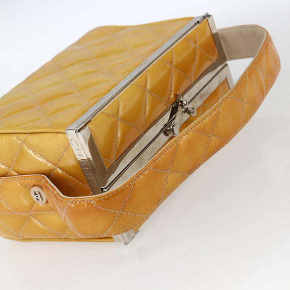 CHANEL Matelasse Vanity Box Patent leather Yellow Silver CC Auth 170933