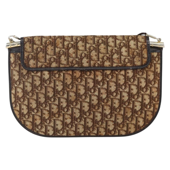 Christian Dior Trotter Canvas Shoulder Bag Beige Gold Auth 170939