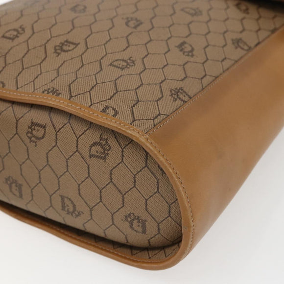 Christian Dior Honeycomb Canvas Shoulder Bag PVC Brown Gold Auth 170940