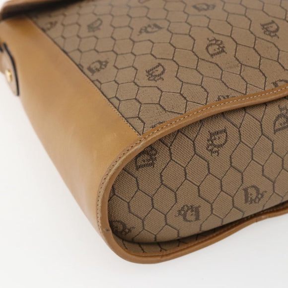 Christian Dior Honeycomb Canvas Shoulder Bag PVC Brown Gold Auth 170940