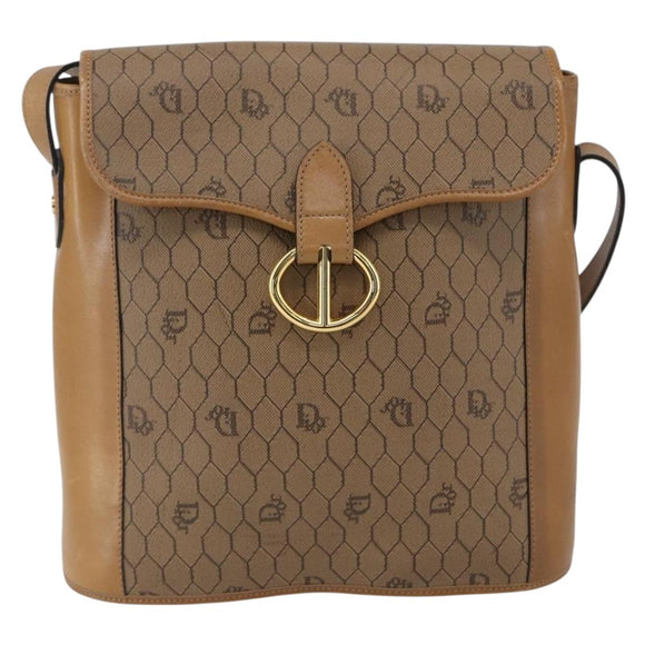 Christian Dior Honeycomb Canvas Shoulder Bag PVC Brown Gold Auth 170940