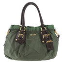 PRADA Hand Bag Nylon 2way Khaki Gold Auth 170942-13