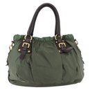 PRADA Hand Bag Nylon 2way Khaki Gold Auth 170942-2