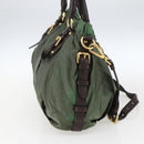 PRADA Hand Bag Nylon 2way Khaki Gold Auth 170942-3