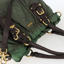 PRADA Hand Bag Nylon 2way Khaki Gold Auth 170942-6
