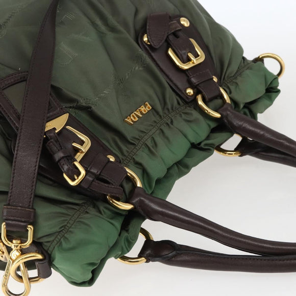 PRADA Hand Bag Nylon 2way Khaki Gold Auth 170942