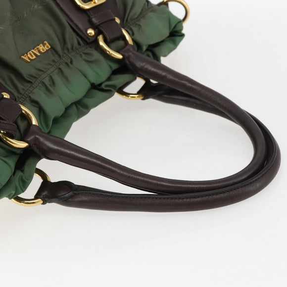 PRADA Hand Bag Nylon 2way Khaki Gold Auth 170942