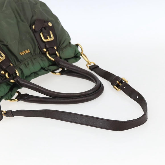 PRADA Hand Bag Nylon 2way Khaki Gold Auth 170942
