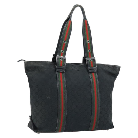 GUCCI GG Canvas Web Sherry Line Tragetasche Schwarz 132898 Auth 170944
