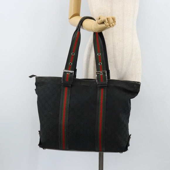 GUCCI GG Canvas Web Sherry Line Tragetasche Schwarz 132898 Auth 170944