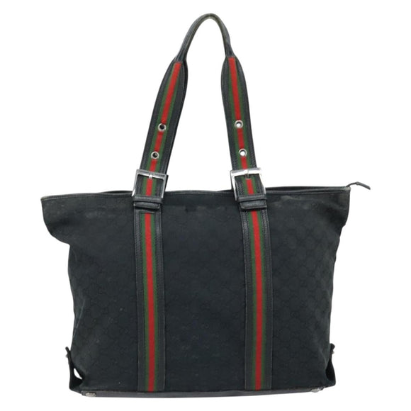 GUCCI GG Canvas Web Sherry Line Tragetasche Schwarz 132898 Auth 170944