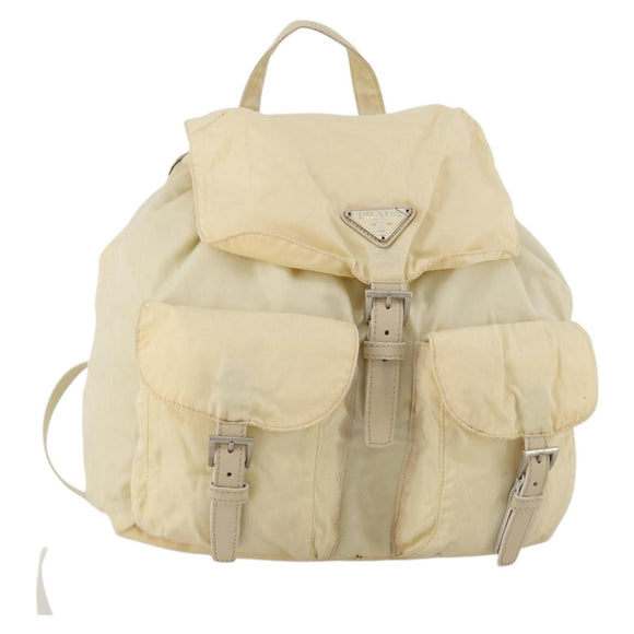 PRADA Rugzak Nylon Wit Zilver Auth 170947