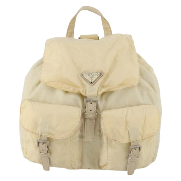 PRADA Rugzak Nylon Wit Zilver Auth 170947