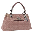 Christian Dior Canage Handtas Nylon Roze Zilver Auth 170948-1