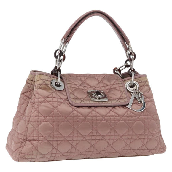 Christian Dior Canage Handtas Nylon Roze Zilver Auth 170948